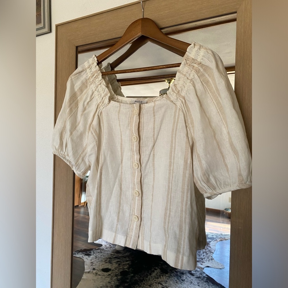 Madewell Cream Striped Linen Blouse
